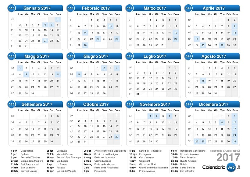 Calendário de feriados de Roma em 2017