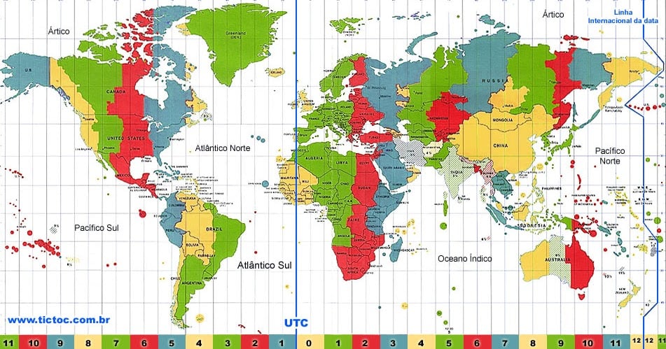 Mapa de Fuso Horário no mundo