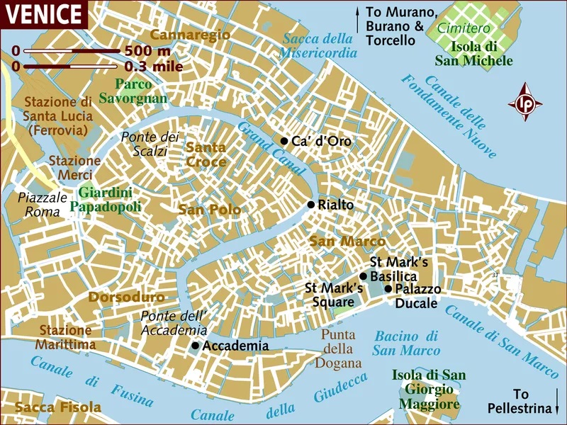 Mapa detalhado da Ilha de Veneza