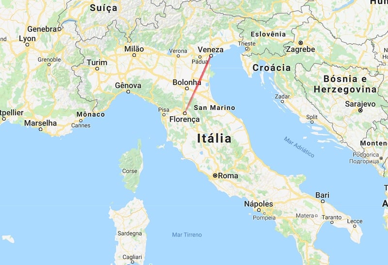 Mapa de viagem de Veneza para Florença