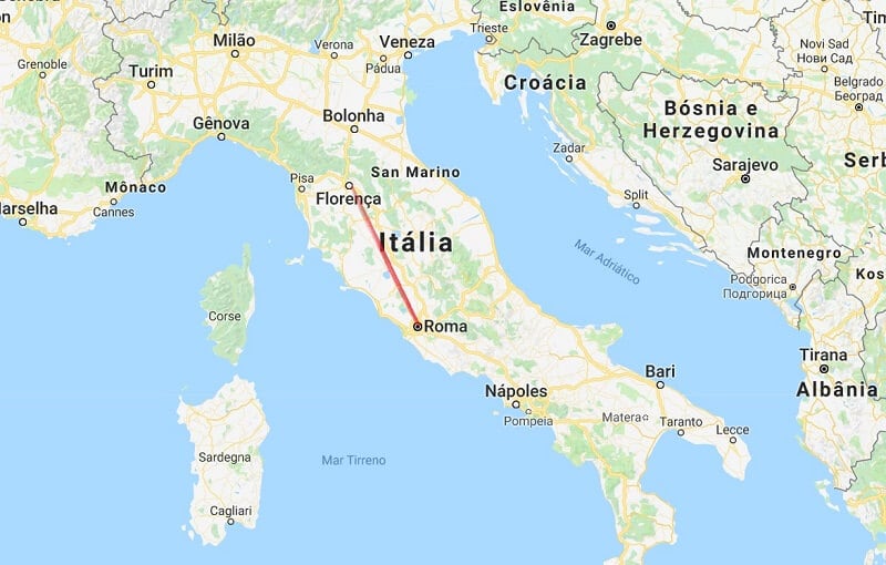 Mapa de viagem de Roma a Florença