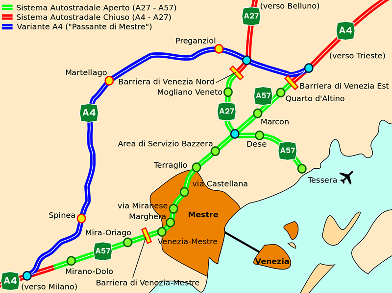 Mapa de Veneza e Veneza Mestre