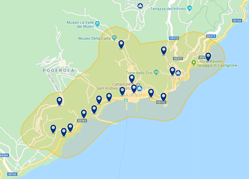 Mapa de hotéis em Amalfi