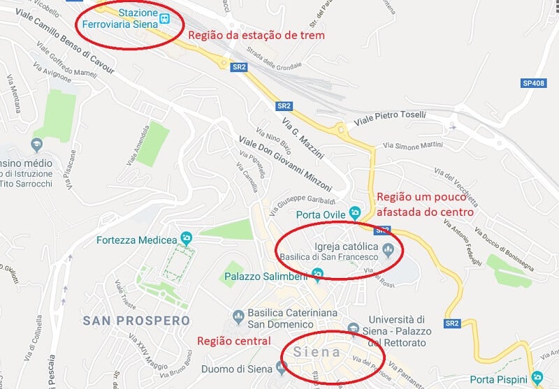 Mapa das regiões de Siena