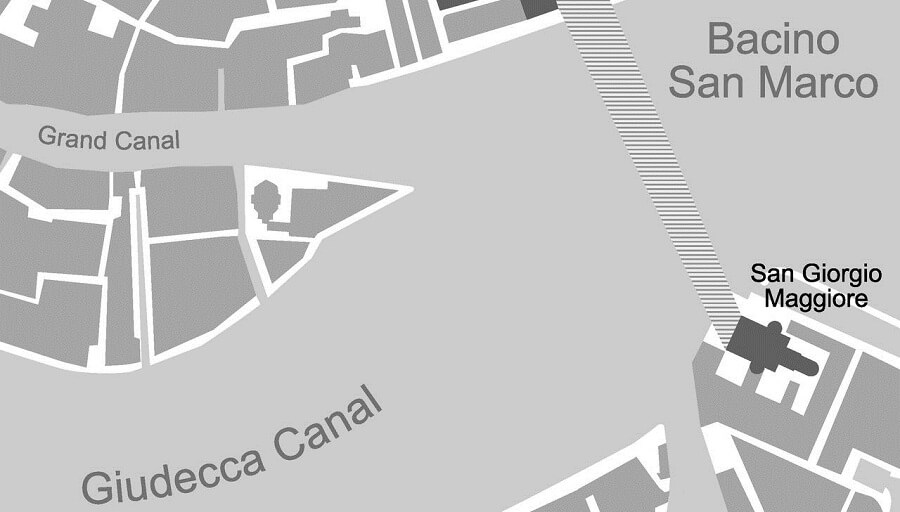 Mapa que mostra os canais e a ilha San Giorgio Maggiore
