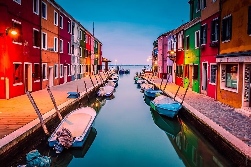 Entardecer na Ilha de Burano em Veneza na Itália