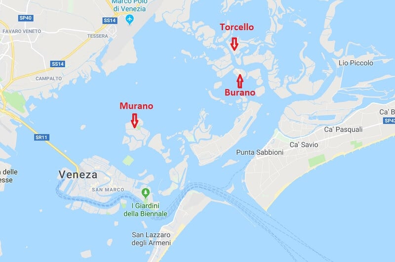 Mapa das ilhas de Veneza
