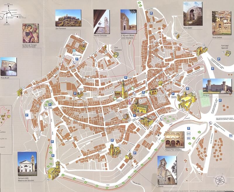 Mapa mostrando as principais atrações de Montalcino