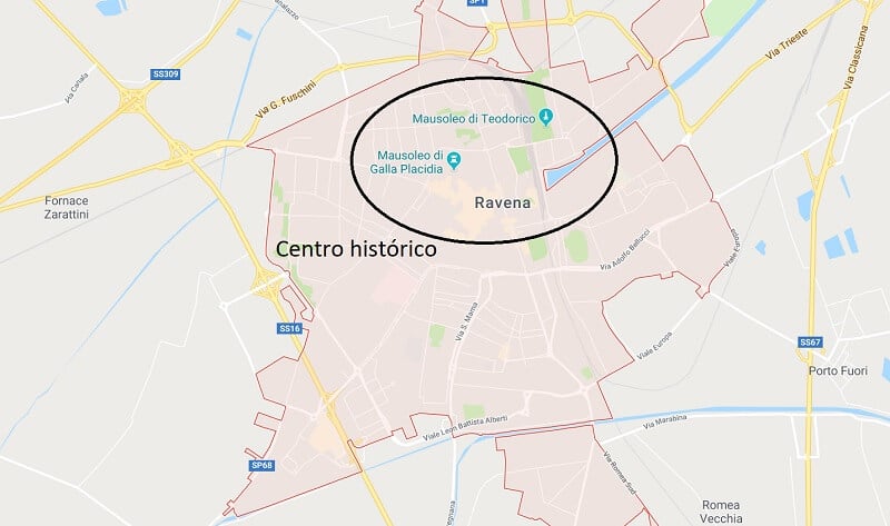 Mapa da cidade de Ravena