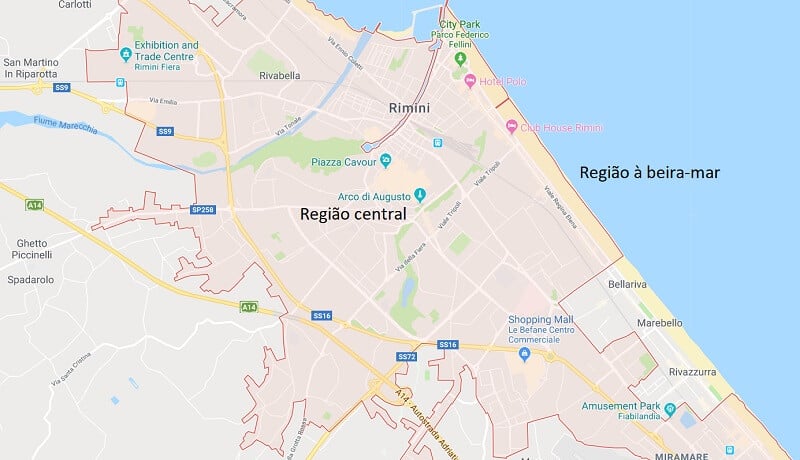 Mapa da cidade de Rimini