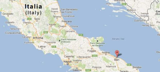 Mapa que mostra a localização de Bari na Itália