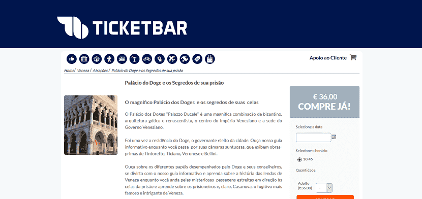 Ticketbar para ingressos para o Palácio Doge em Veneza