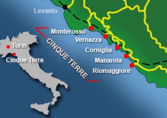 Mapa de Cinque Terre na Itália