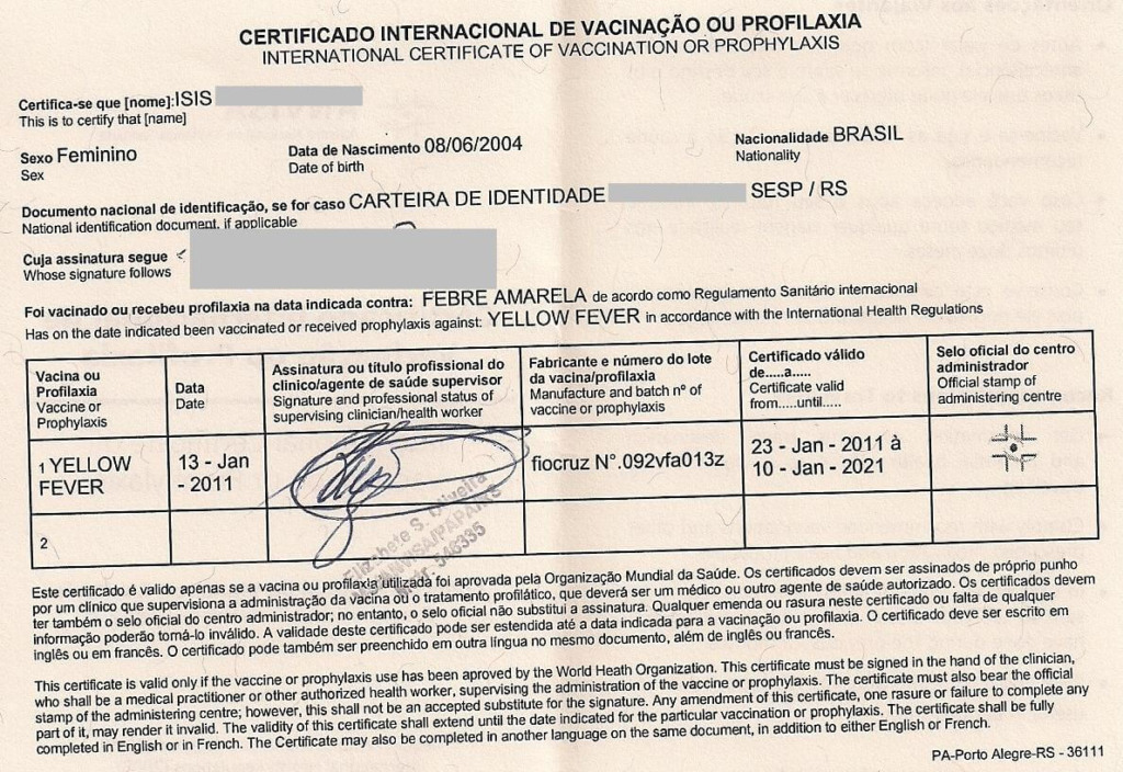 Certificado de Vacinação Internacional