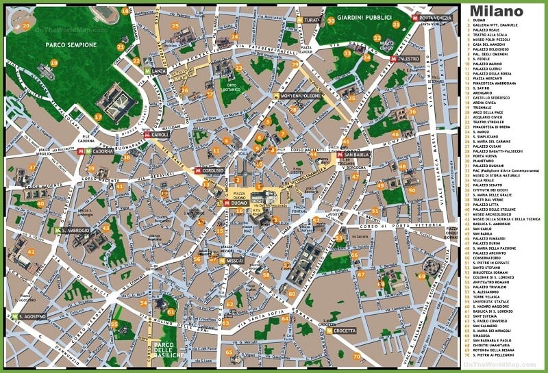 Mapa da região central de Milão
