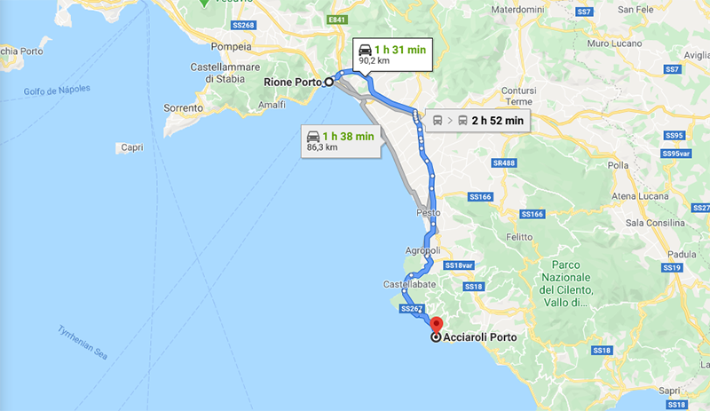 Mapa da viagem de Salerno para Acciaroli 