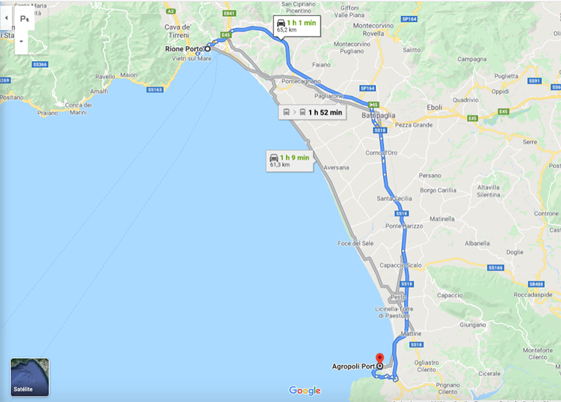 Mapa da viagem de Salerno para Agropoli 