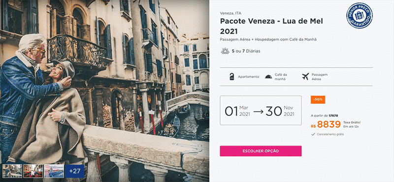 Pacote Hurb para Lua de Mel em Veneza por R$ 8.839