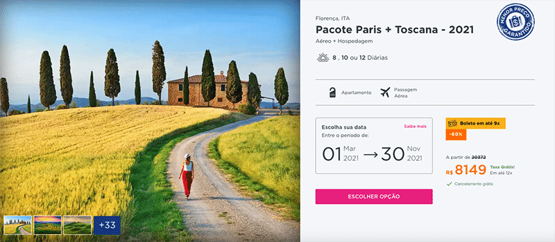 Pacote Hurb para Paris + Toscana por R$ 8.149