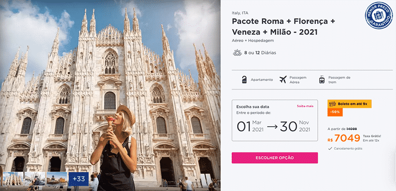 Pacote Hurb para Roma + Milão + 2 cidades por R$ 7.049