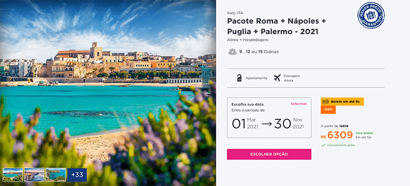 Pacote Hurb Roma + Nápoles + Puglia + Palermo