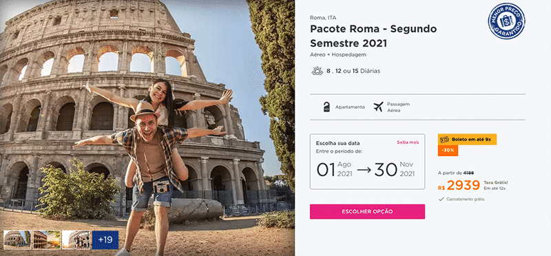 acote Hurb para Roma - Segundo Semestre 2021 por R$ 2.939