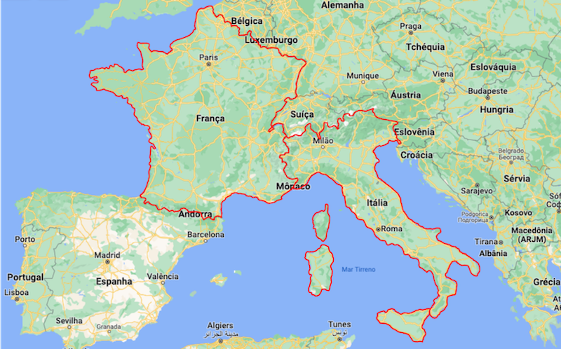 Mapa da Itália e da França