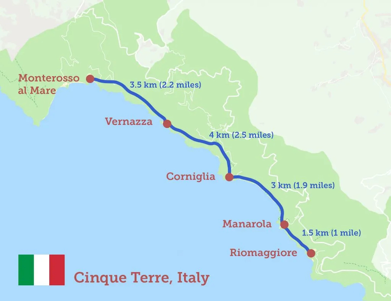 Mapa das cidades de Cinque Terre