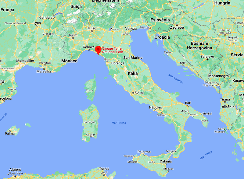 Mapa do Parco Nazionale delle Cinque Terre na Itália