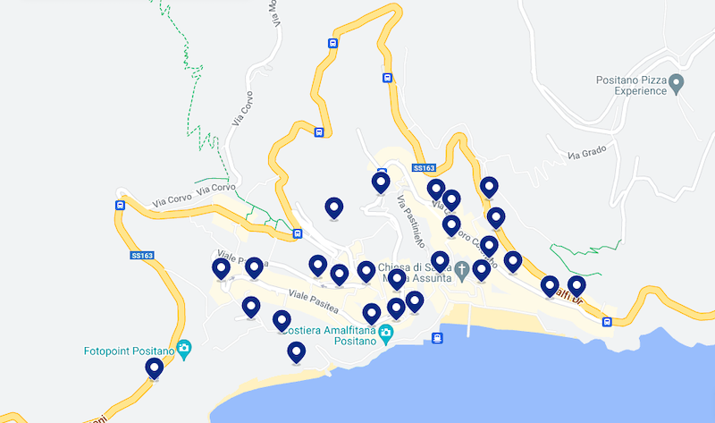 Mapa de melhores regiões onde ficar na Costa Amalfitana